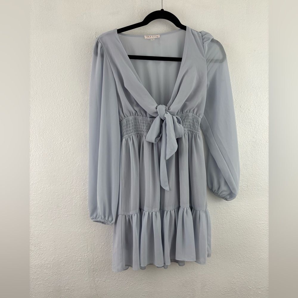 Blush & Day long sleeve deep V Neck mini party A-line swing blue dress size S